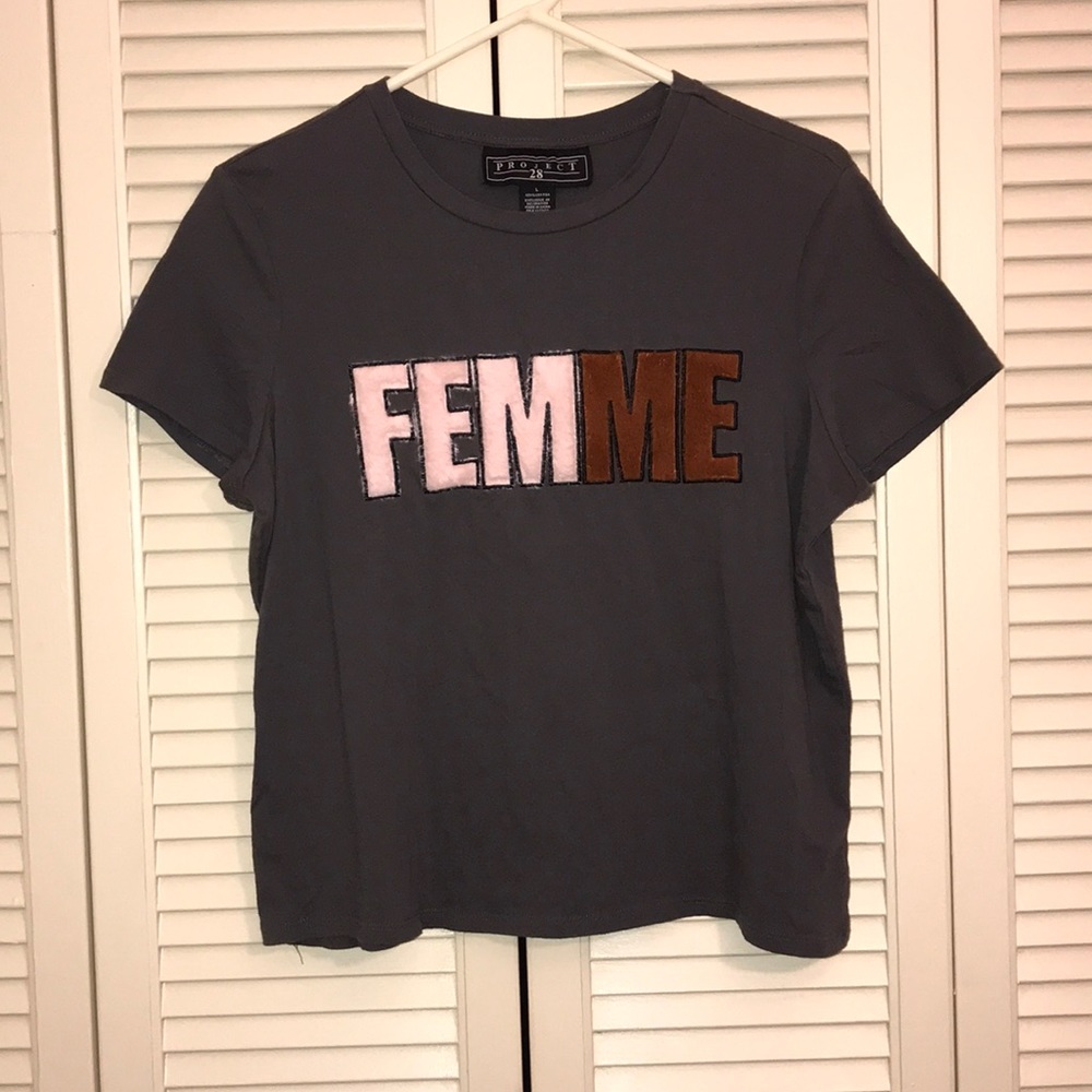 Women’s Project 28 Crop Top. Sz L. Fuzzy Letters.